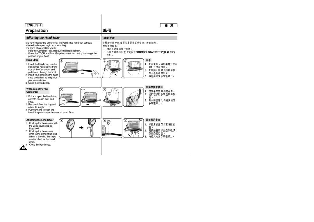 Samsung SCD353 manual Preparation, Zoom, Hand Strap, When You carry Your Camcorder, Attaching the Lens Cover 