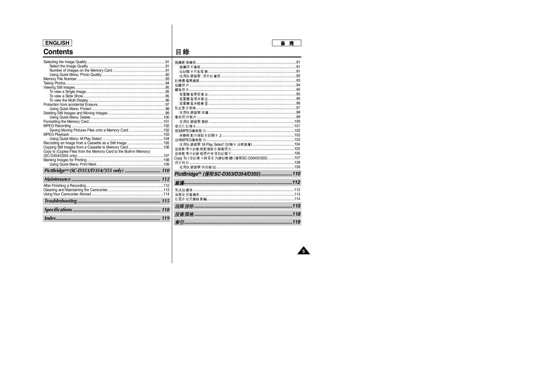 Samsung SCD353 manual PictBridge TM, 115 118 119 