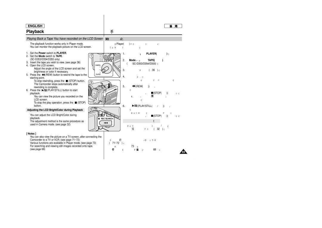 Samsung SCD353 manual Playback, REW Stop 