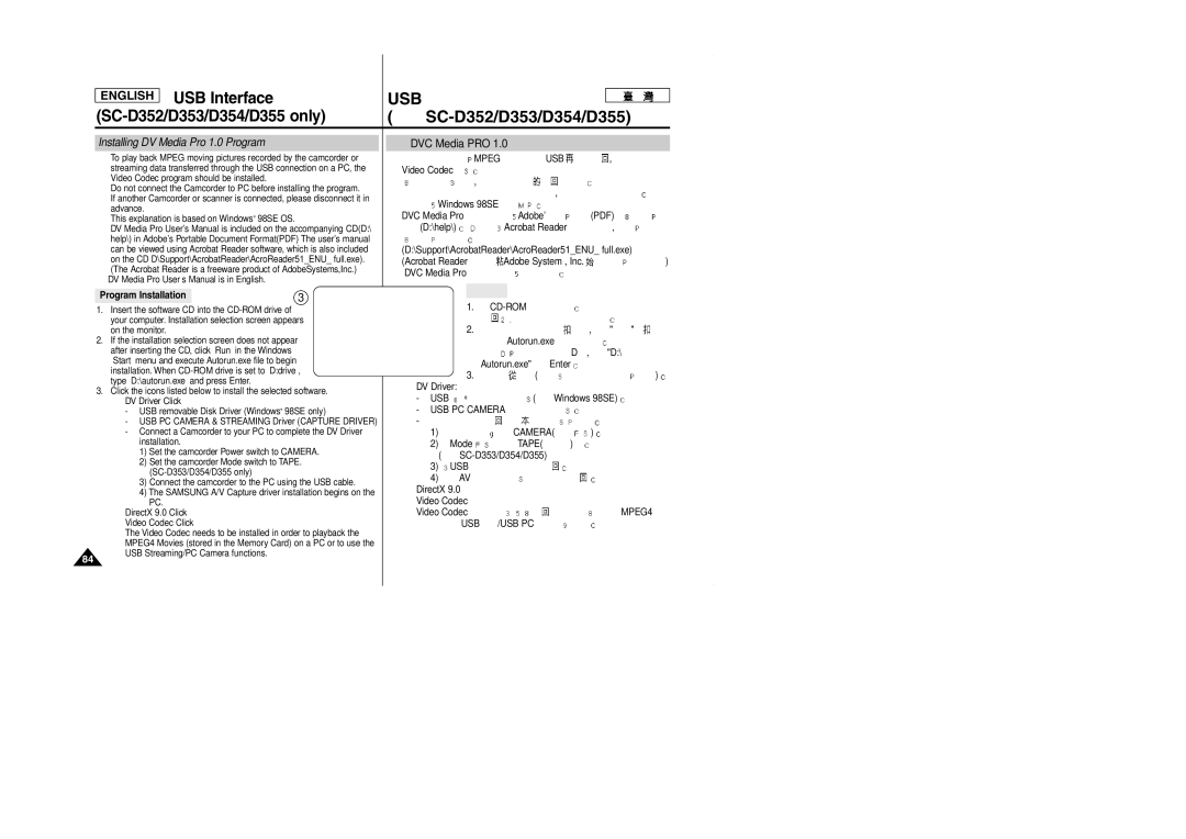 Samsung SCD353 manual Installing DV Media Pro 1.0 Program, DVC Media PRO, Program Installation 