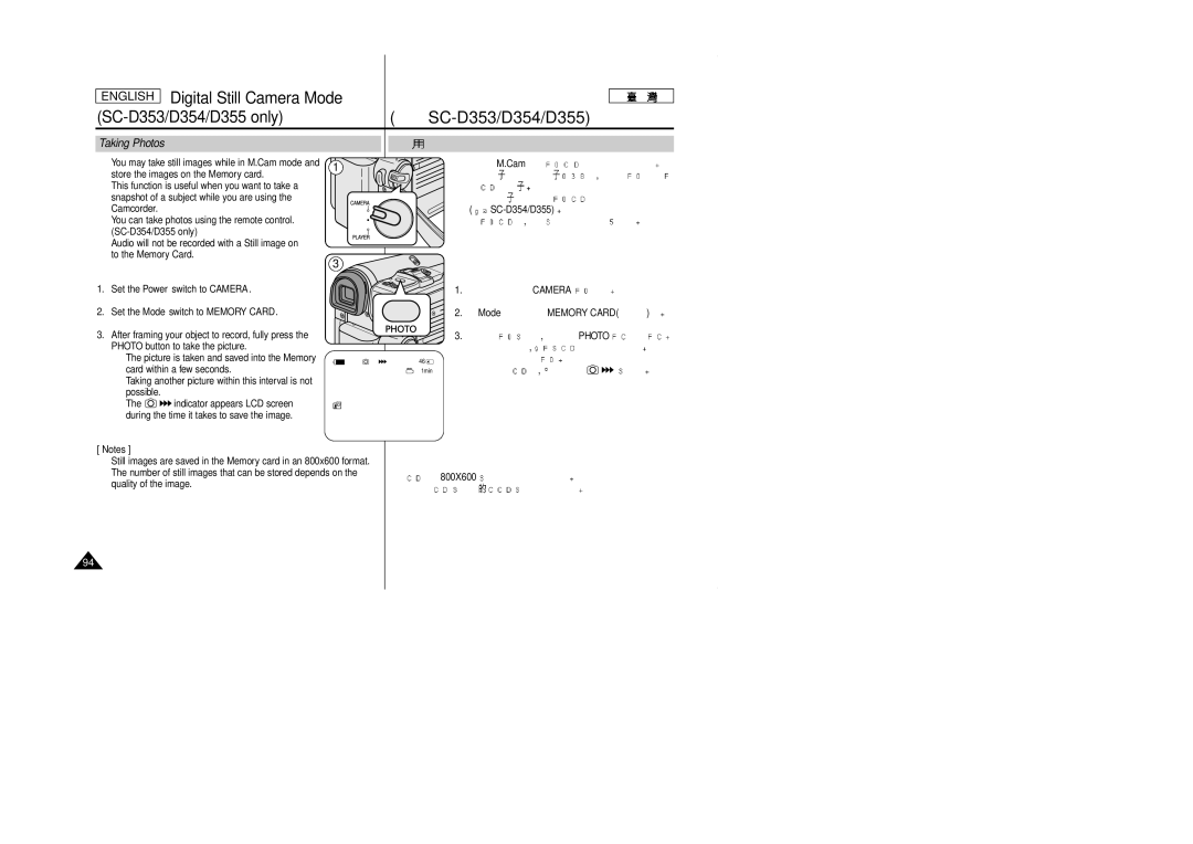 Samsung SCD353 manual Taking Photos, Cam 