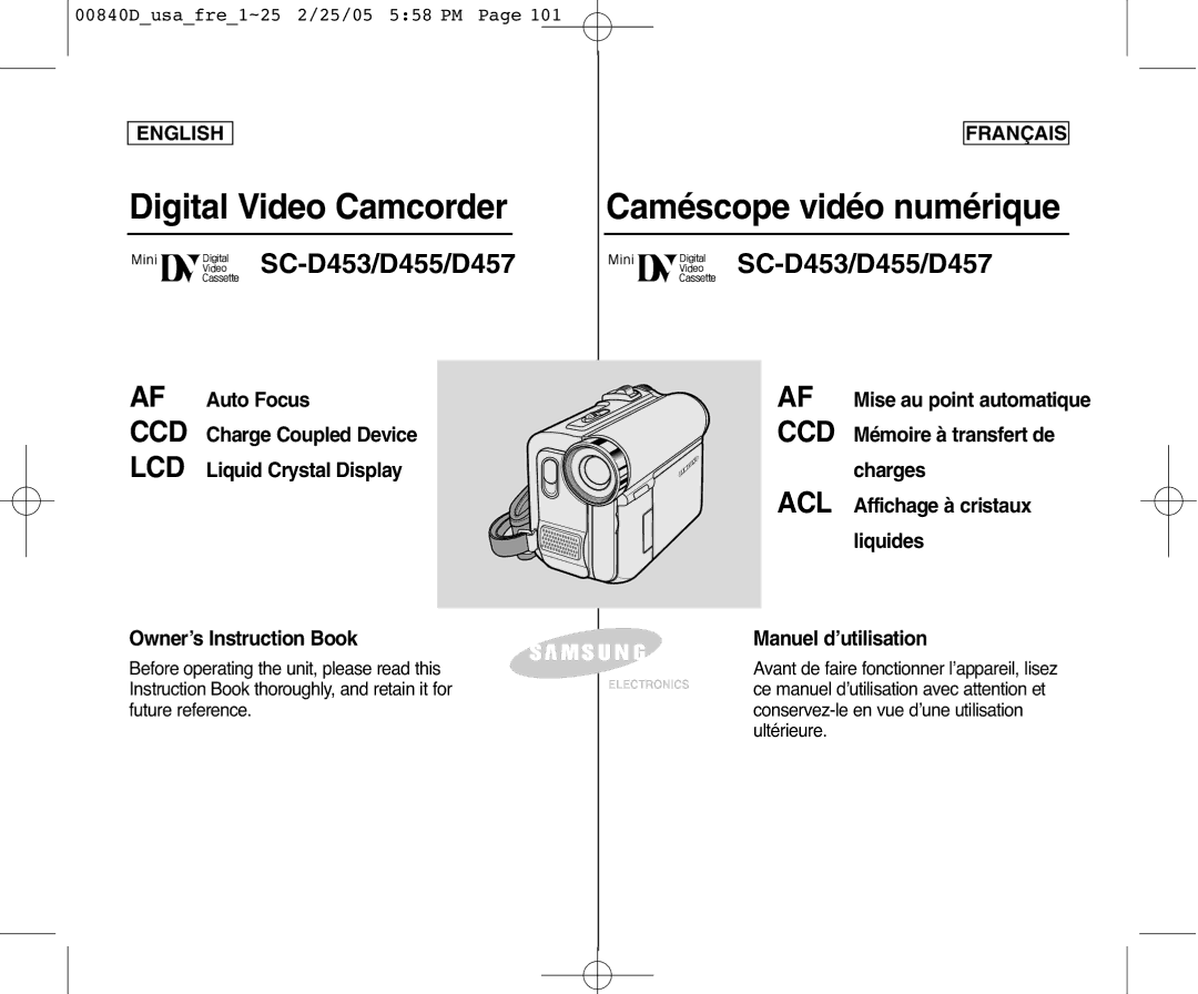 Samsung SCD453 manuel dutilisation Digital Video Camcorder 