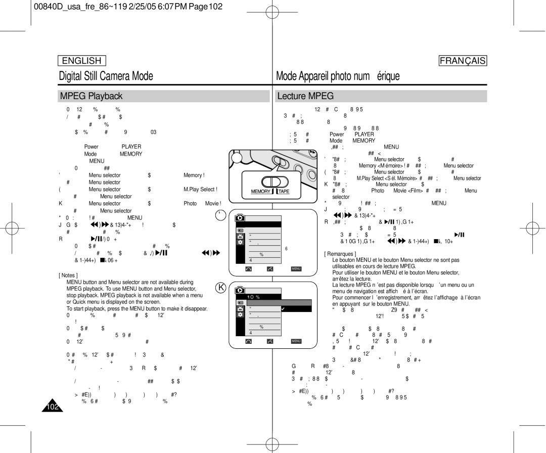 Samsung SCD453 manuel dutilisation Mpeg Playback, Lecture Mpeg 