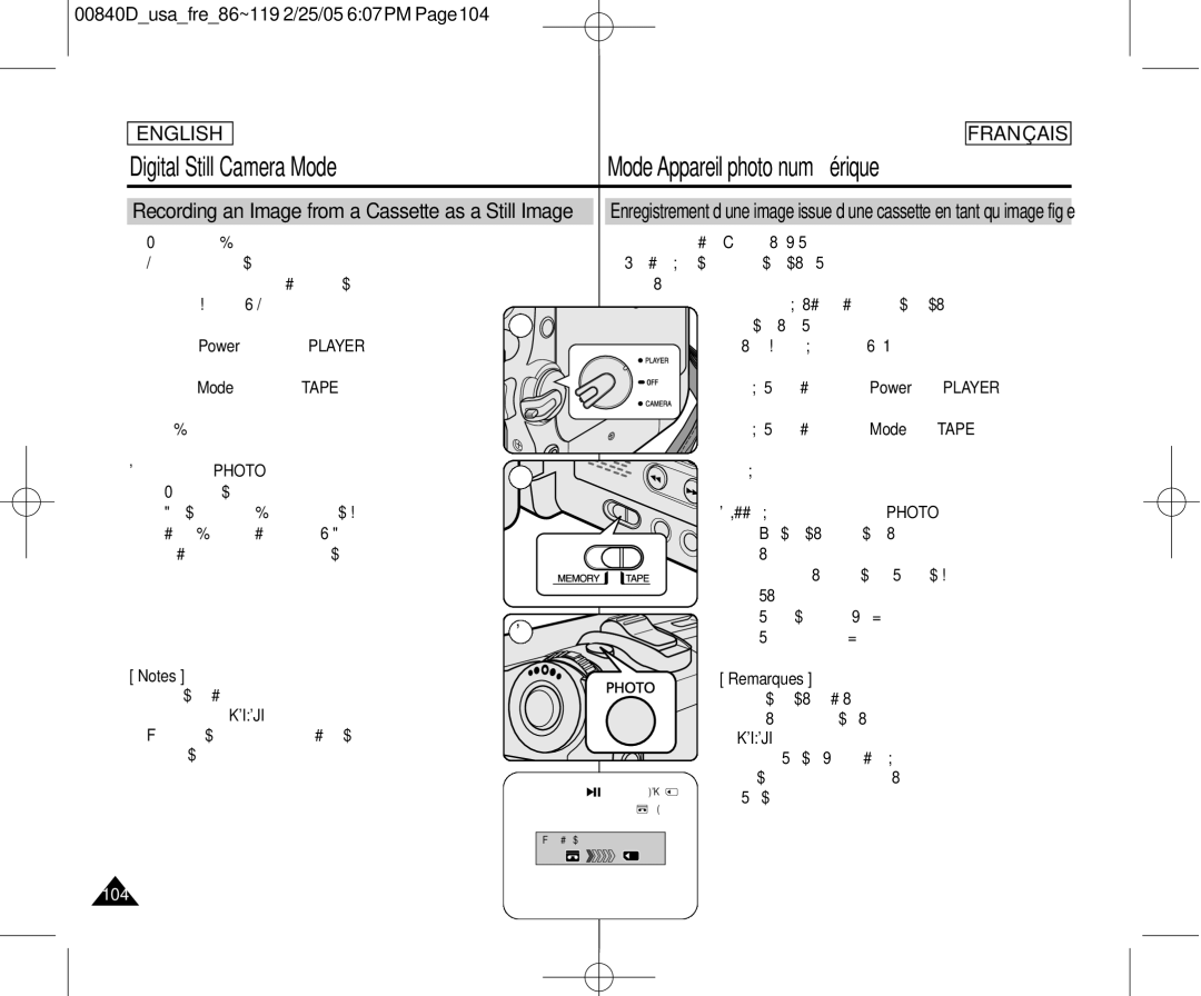 Samsung SCD453 manuel dutilisation Recording an Image from a Cassette as a Still Image 