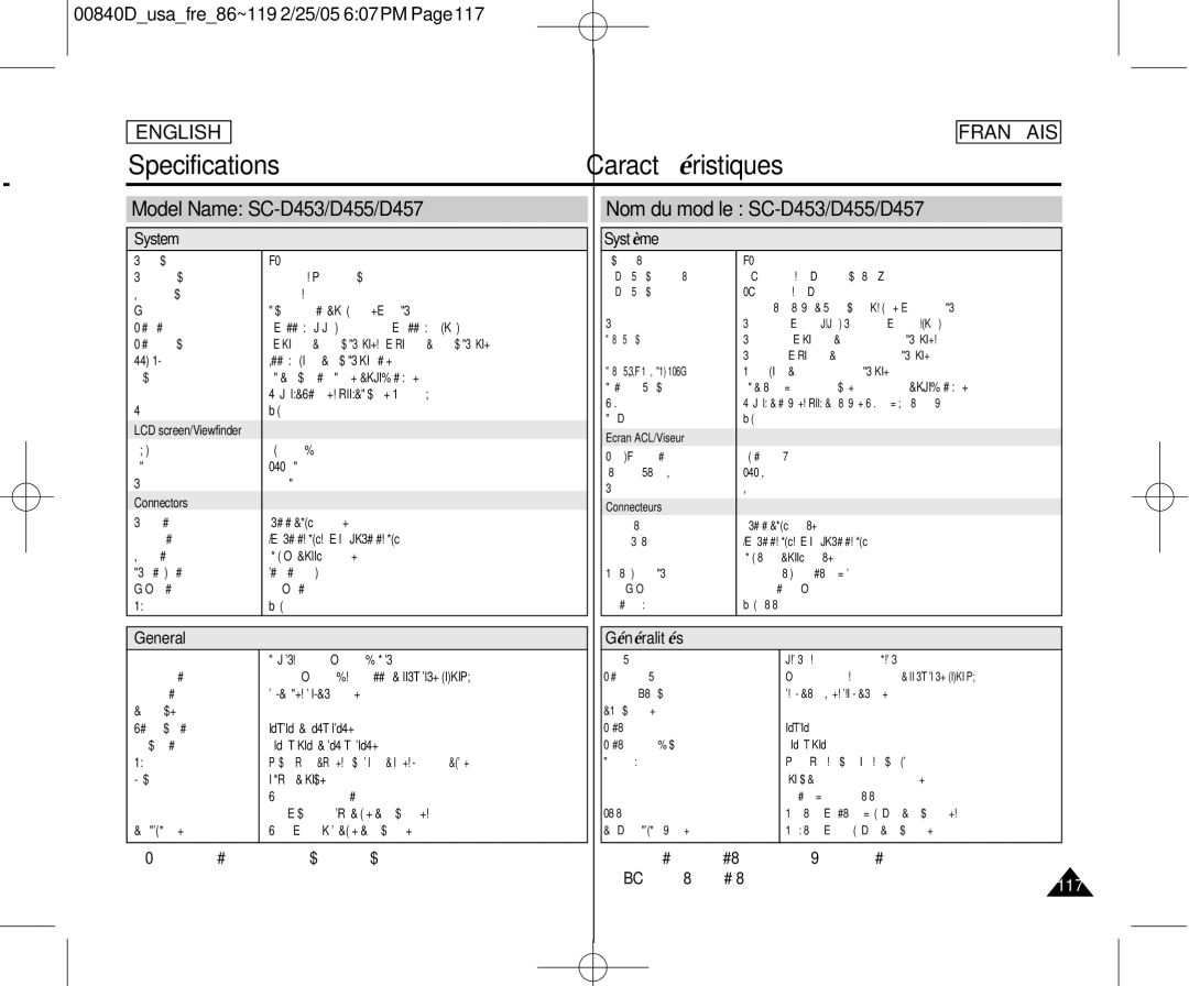 Samsung SCD453 Specifications Caractéristiques, System Système, General Généralités, Dêtre modifiées sans préavis 