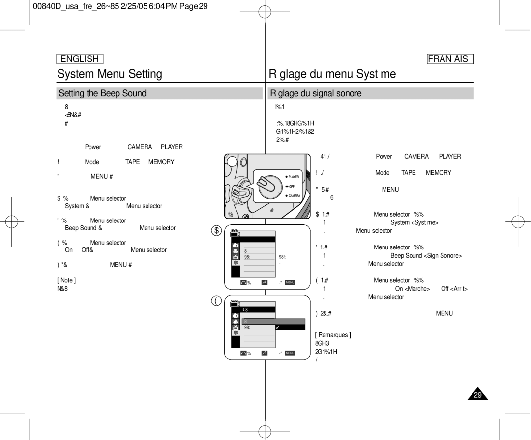 Samsung SCD453 Setting the Beep Sound Réglage du signal sonore, Beep Sound , then press the Menu selector 