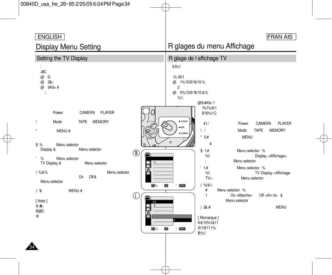 Samsung SCD453 Setting the TV Display Réglage de l’affichage TV, TV Display , then press the Menu selector 