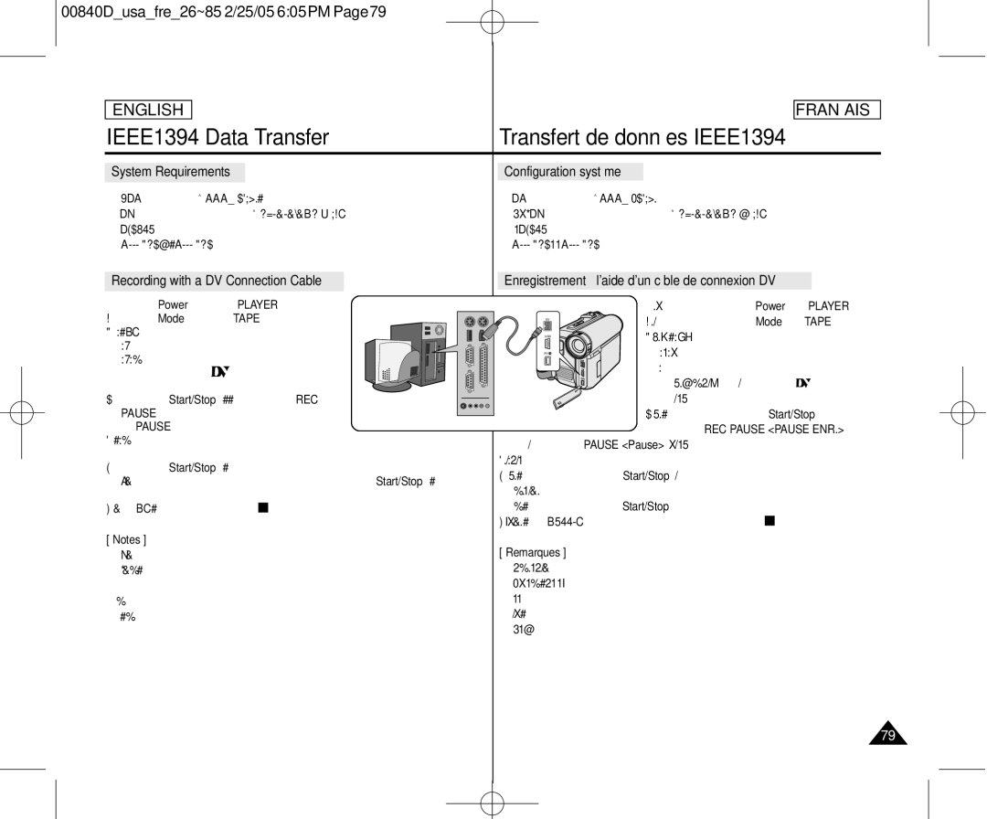 Samsung SCD453 manuel dutilisation IEEE1394 Data Transfer, System Requirements, Recording with a DV Connection Cable 