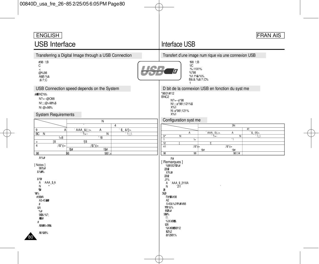 Samsung SCD453 manuel dutilisation USB Interface, Configuration système 