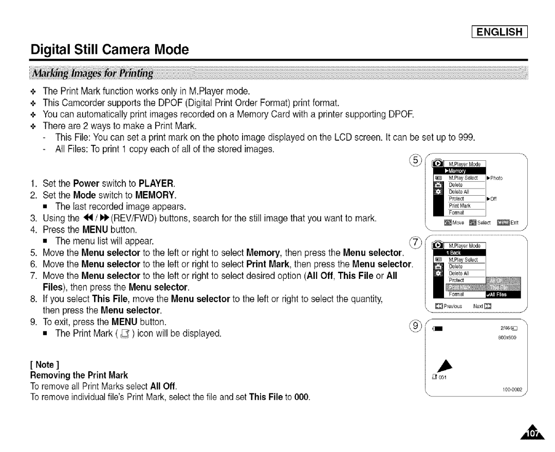 Samsung SCD455 manual Removing the Print Mark 