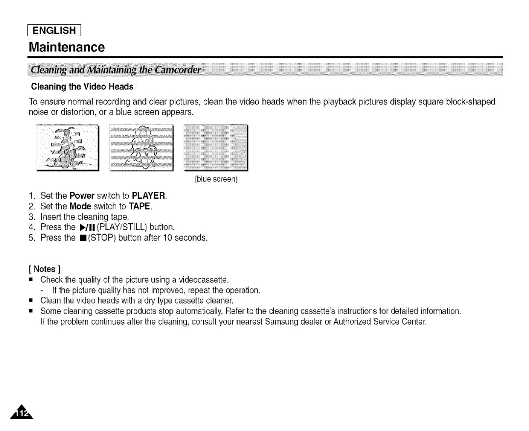 Samsung SCD455 manual Cleaning the Video Heads 