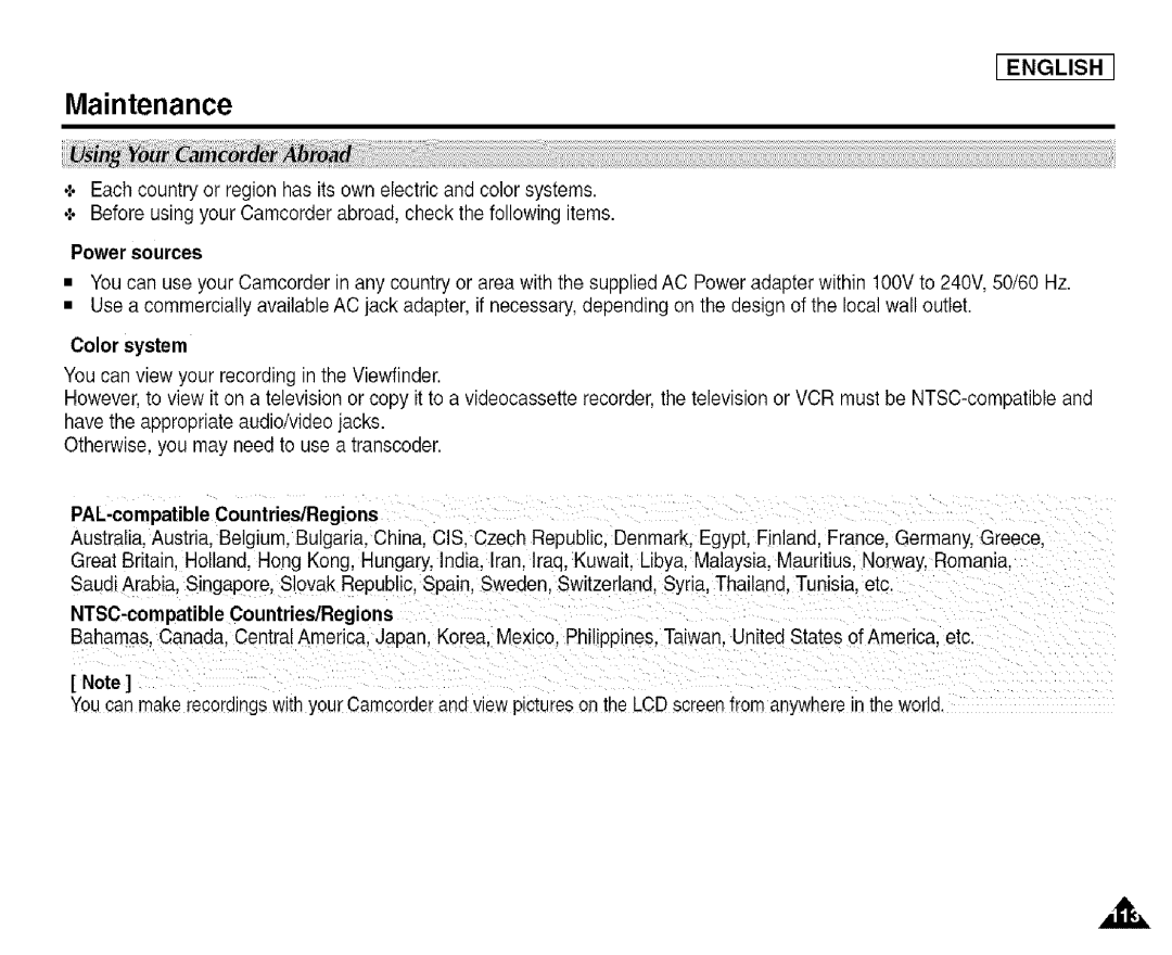 Samsung SCD455 manual Power sources 