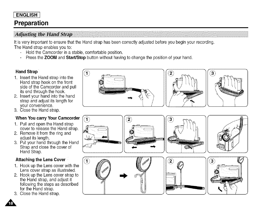 Samsung SCD455 manual Preparation, When You carry Your Camcorder, Attaching the Lens Cover 