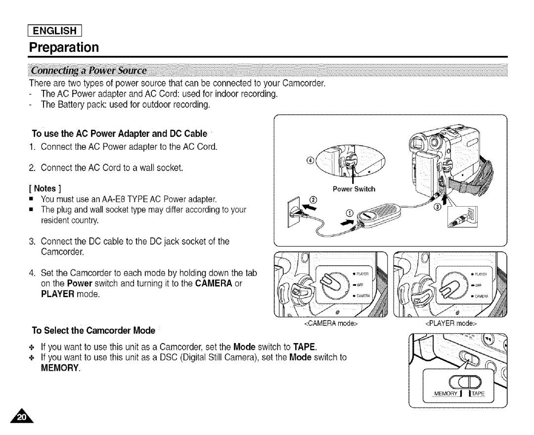 Samsung SCD455 manual To use the AC Power Adapter and do Cable 