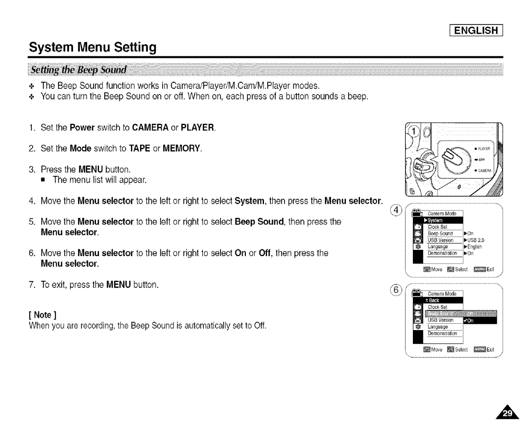 Samsung SCD455 manual System Menu Setting 