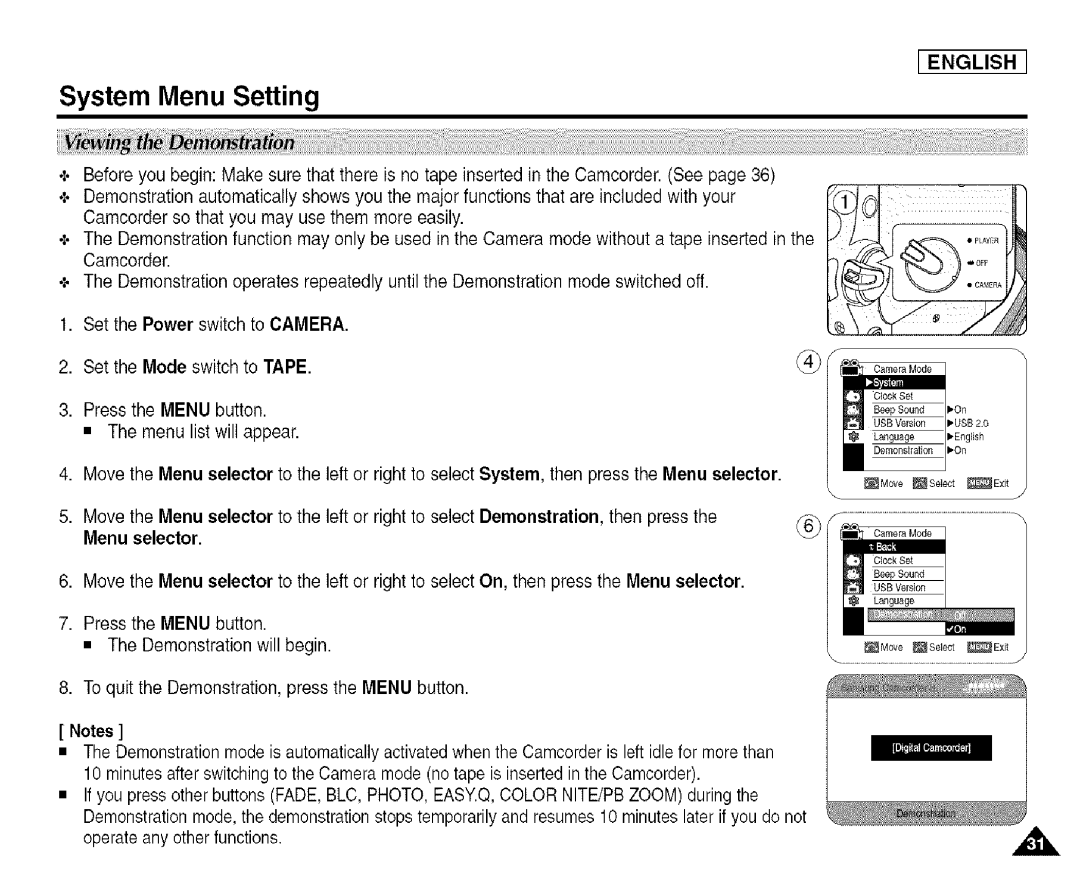 Samsung SCD455 manual System Menu Setting 