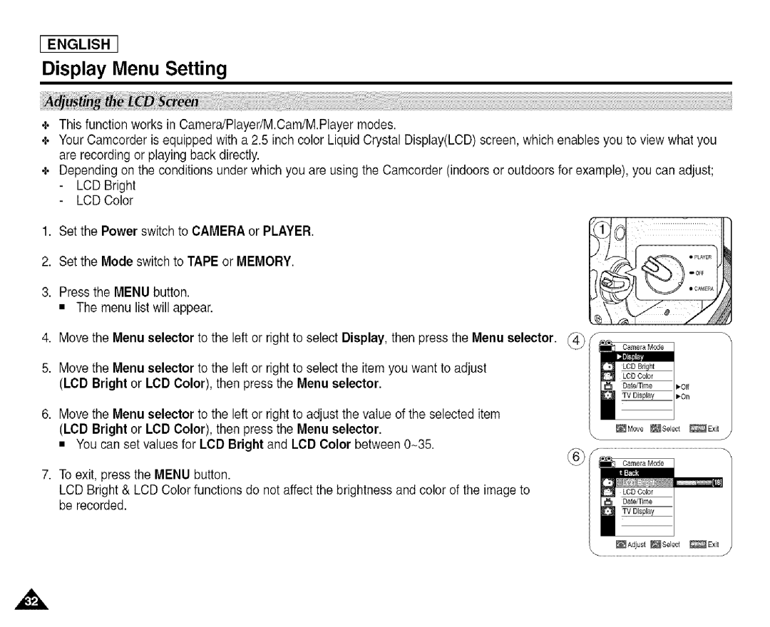 Samsung SCD455 manual Display Menu Setting 