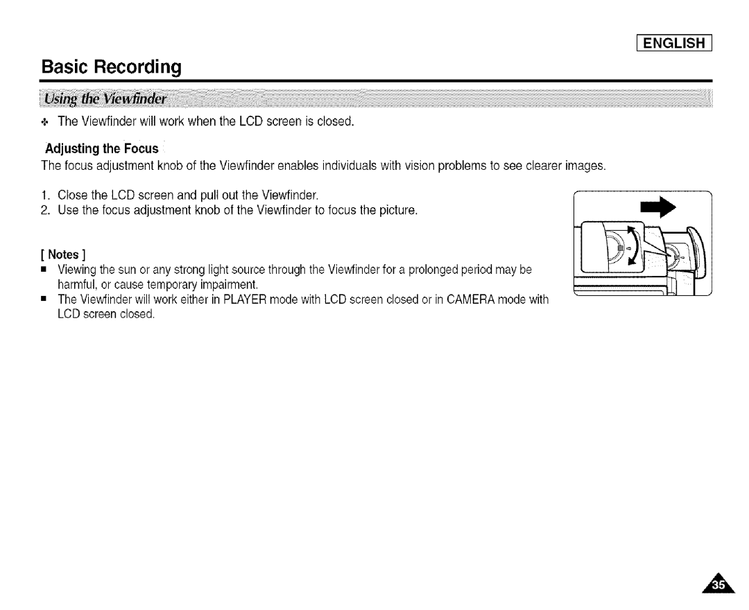 Samsung SCD455 manual Basic Recording, Adjusting the Focus 