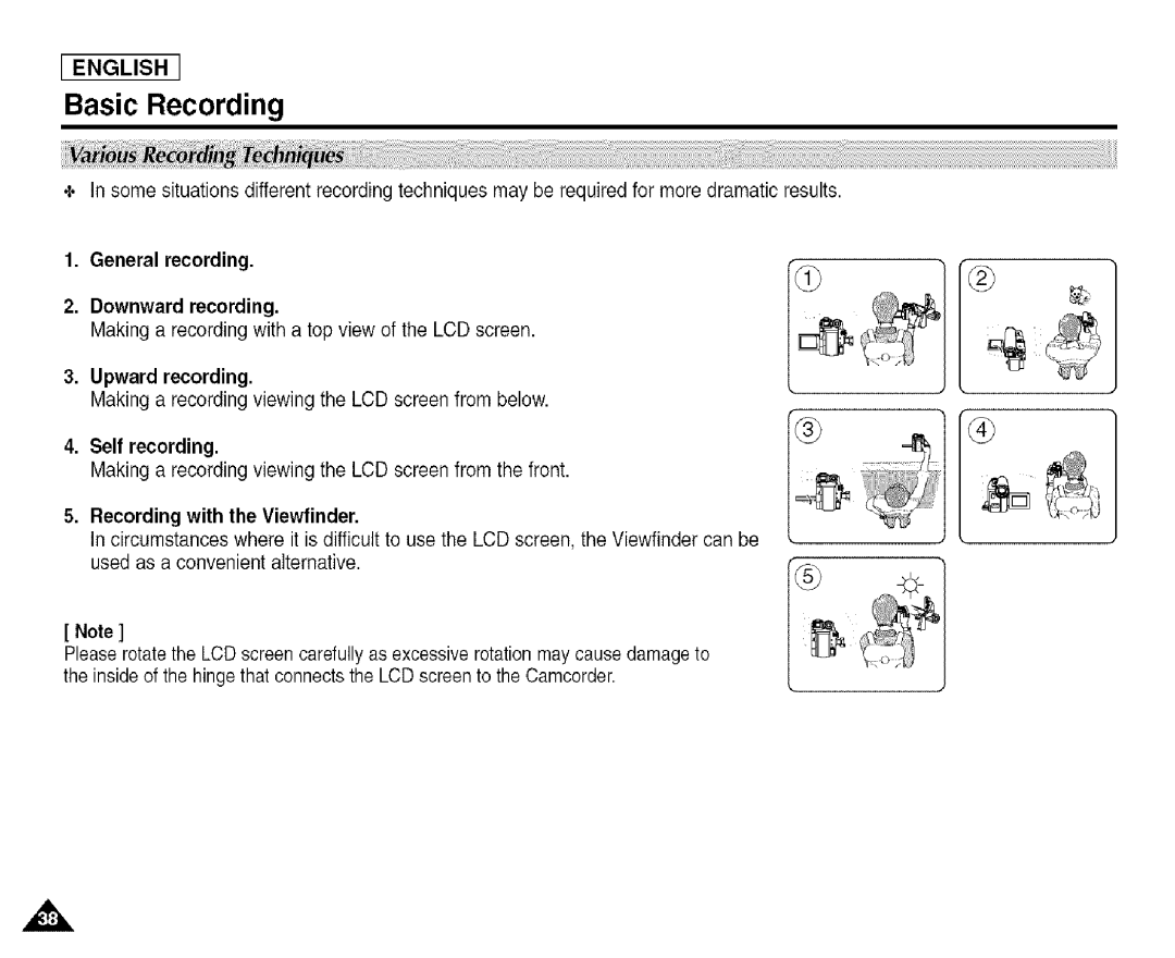 Samsung SCD455 manual General recording Downward recording 