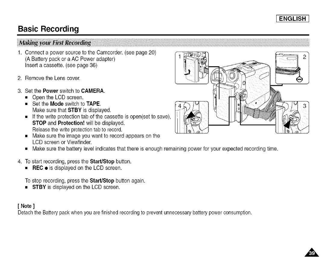 Samsung SCD455 manual Basic Recording 