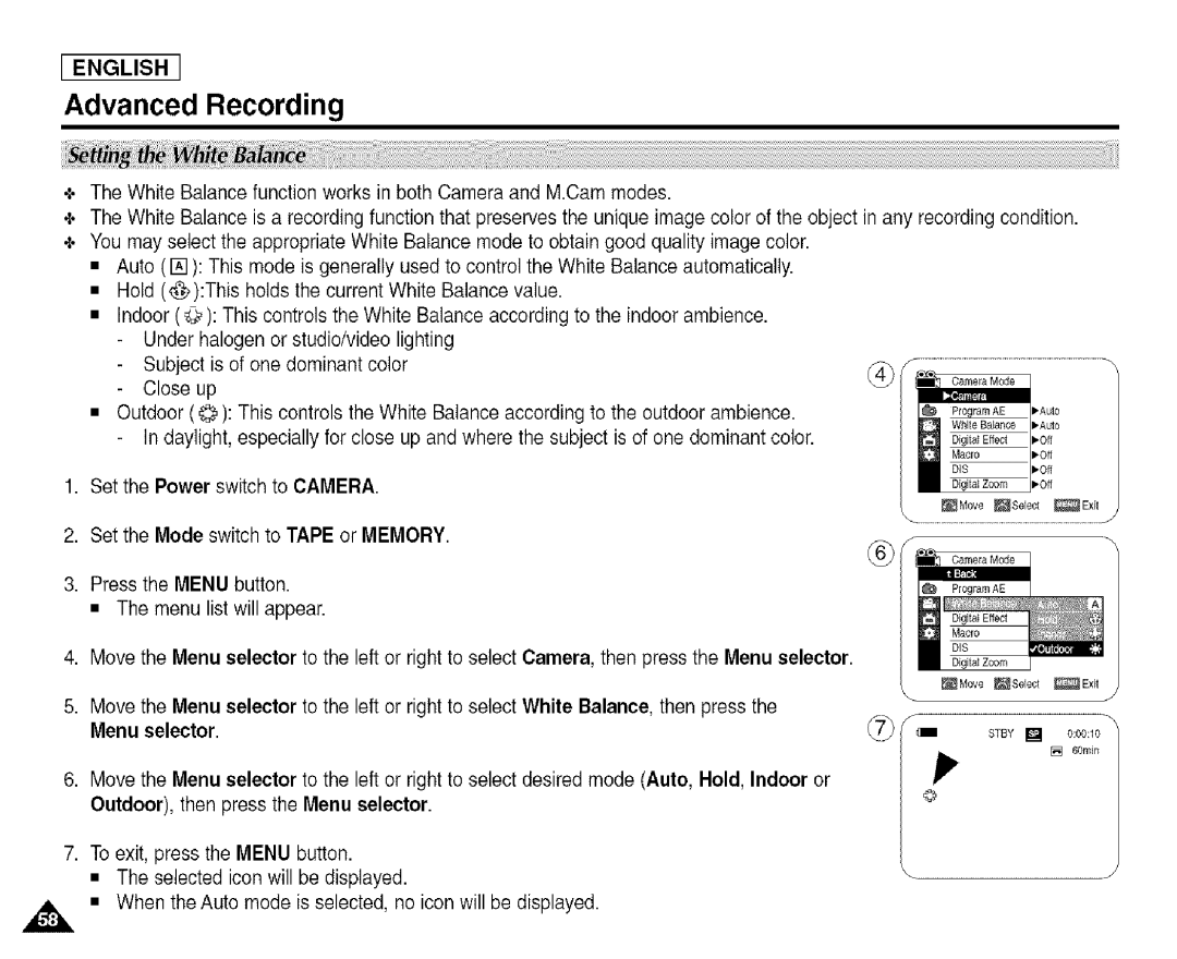 Samsung SCD455 manual When theAuto mode is selected, no icon will be displayed 