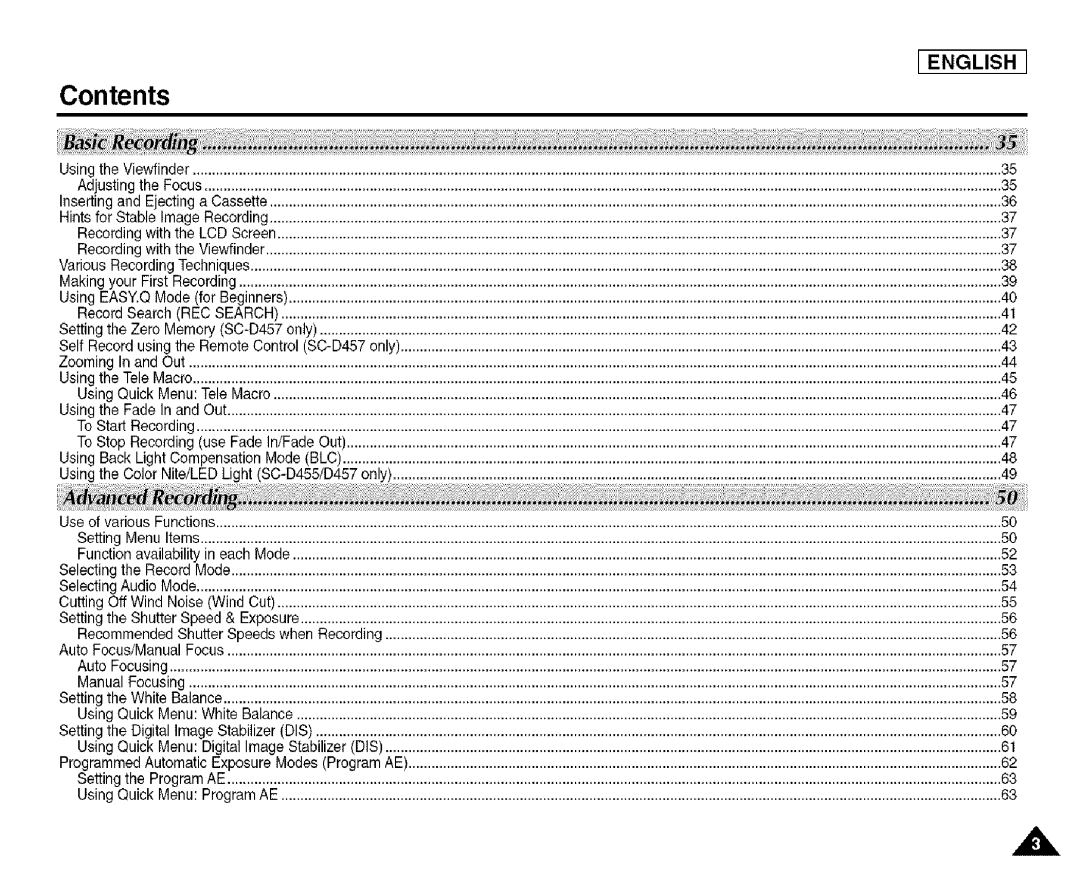 Samsung SCD455 manual Contents 