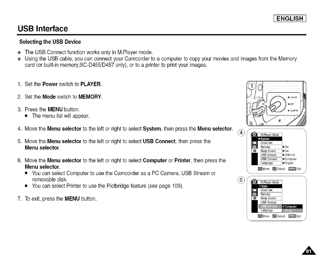 Samsung SCD455 manual USB Interface, Selecting the USB Device 