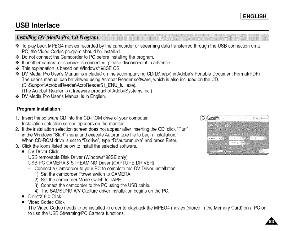 Samsung SCD455 manual Program Installation 