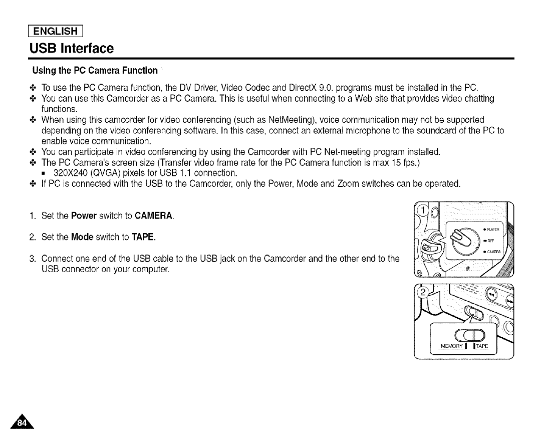 Samsung SCD455 manual Using the PC Camera Function 