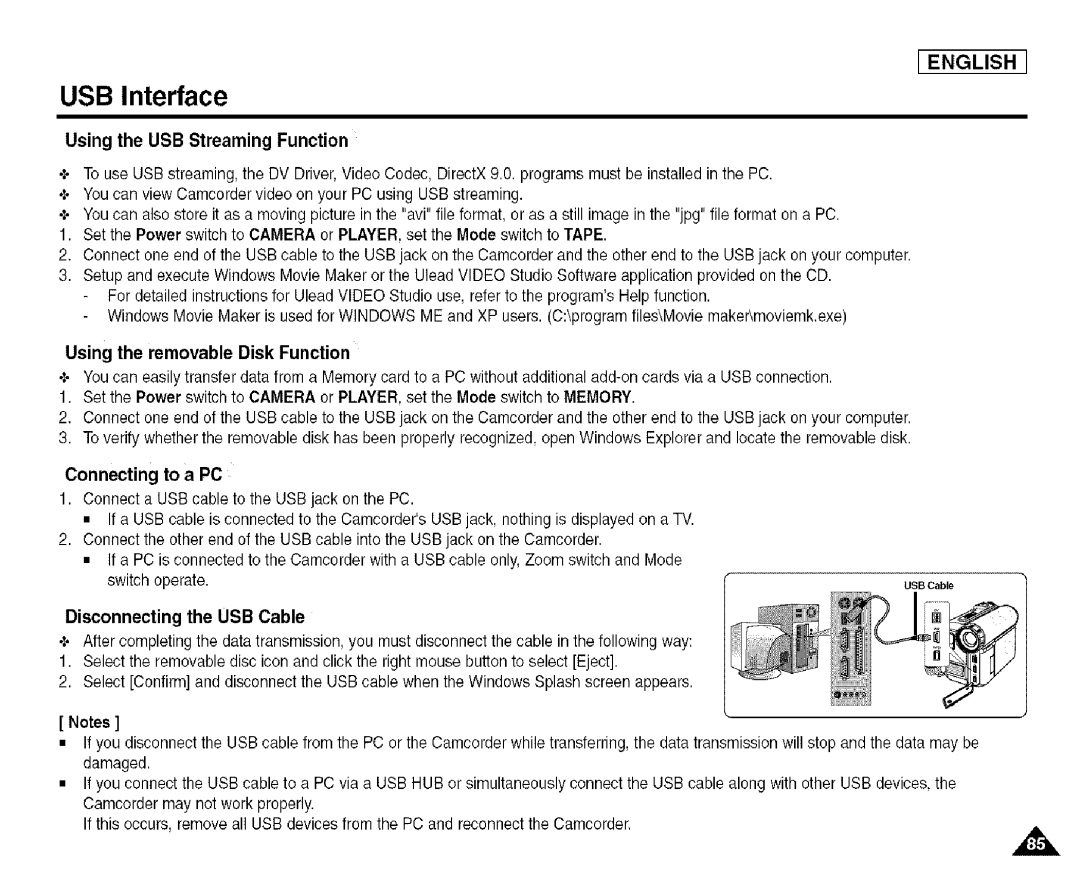 Samsung SCD455 manual Using the USB Streaming Function 