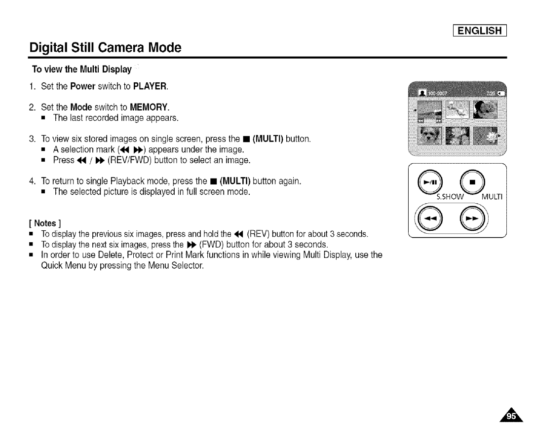 Samsung SCD455 manual To e um osi, To view the Multi Display Set the Power switch to Player 