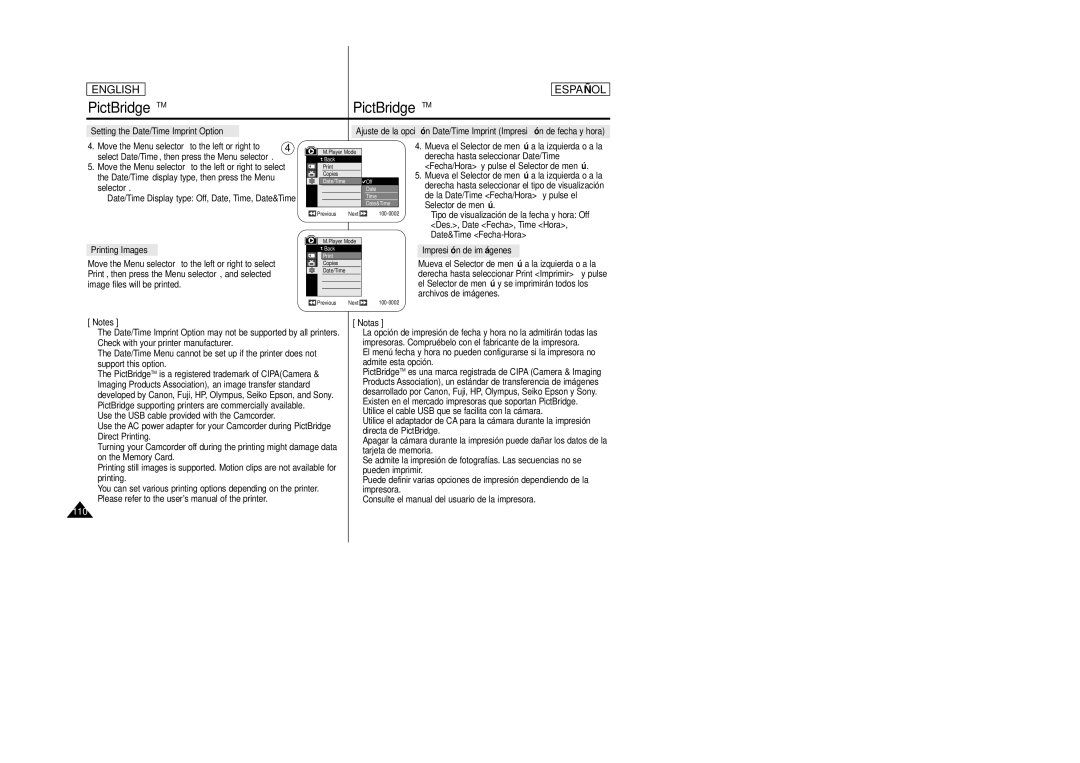 Samsung SCD457 manual Setting the Date/Time Imprint Option, Printing Images, Fecha/Hora y pulse el Selector de menú 