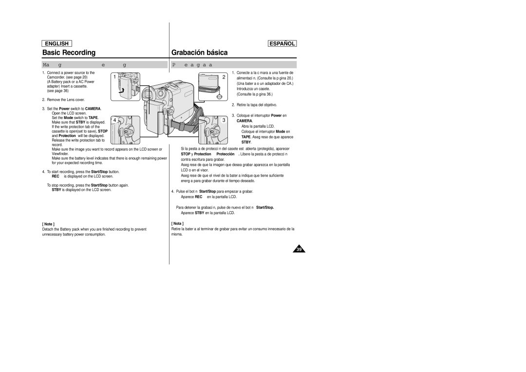 Samsung SCD457 manual Making your First Recording, Primera grabación 