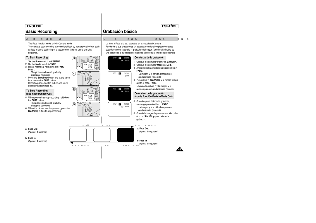 Samsung SCD457 manual Using the Fade In and Out, Utilización de aparición y desaparición gradual 