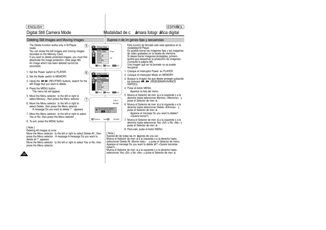 Samsung SCD457 manual Message Do you want to delete ? appears, Deleting All images at once 