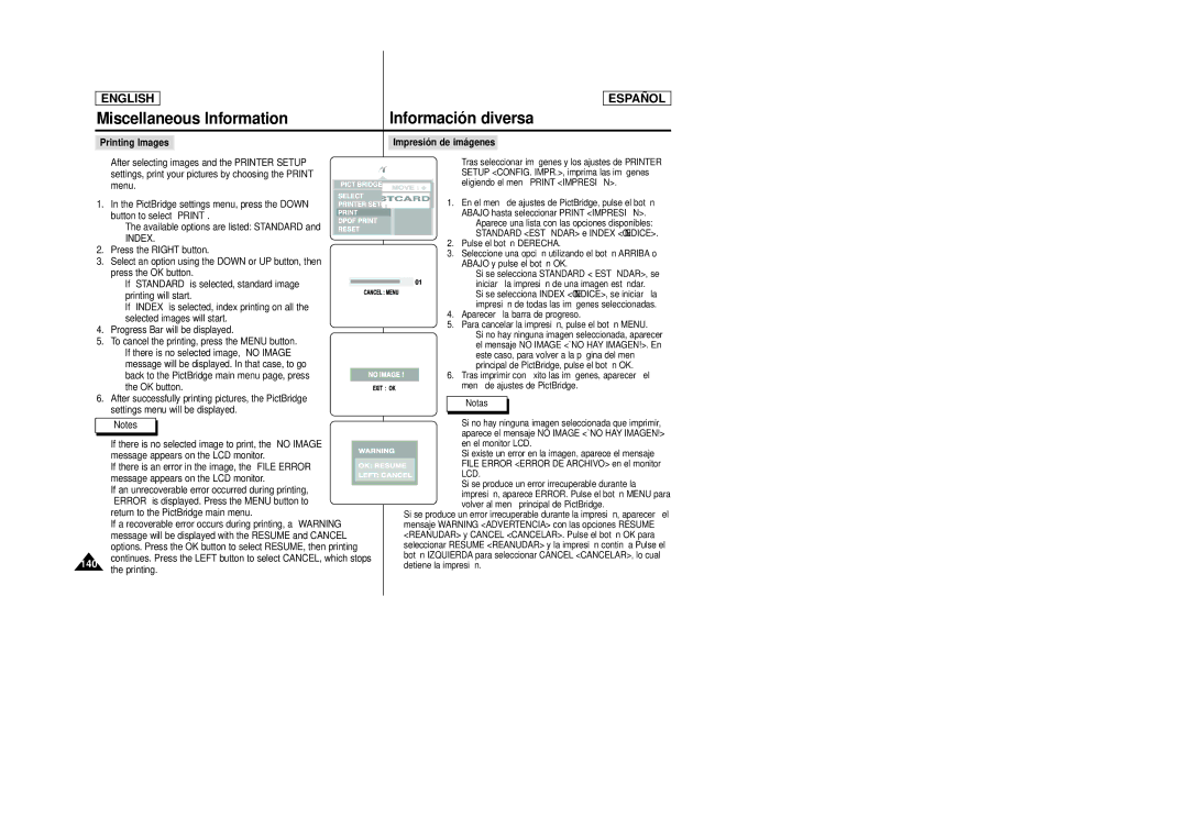 Samsung SCD6040, SCD6050 manual Printing Images, Index, Impresión de imágenes 