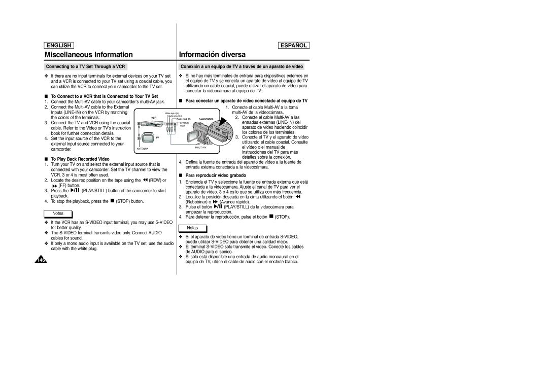 Samsung SCD6040, SCD6050 manual To Connect to a VCR that is Connected to Your TV Set, Para reproducir vídeo grabado, Stop 