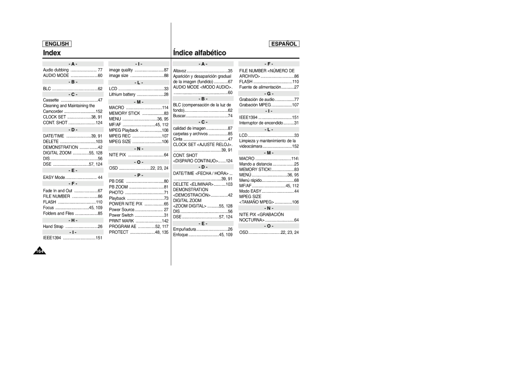 Samsung SCD6040, SCD6050 manual Index, Índice alfabético 