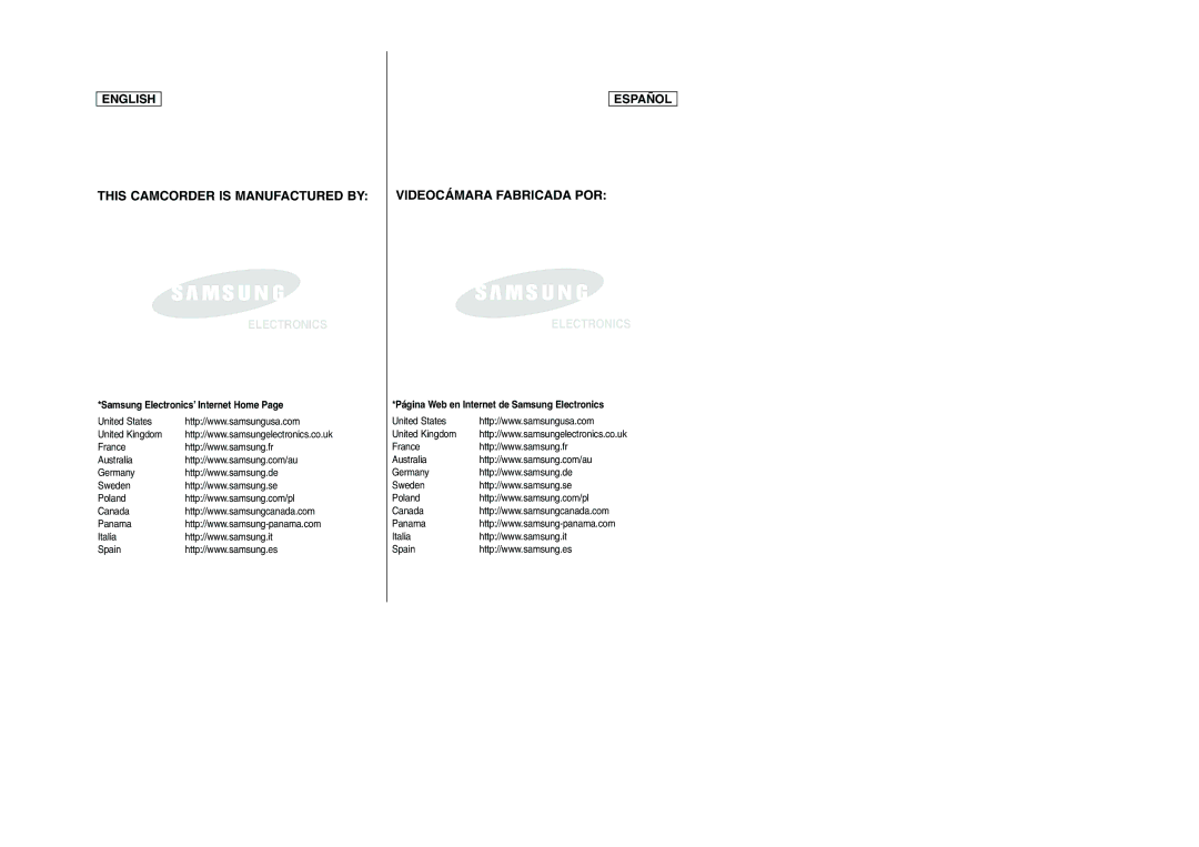 Samsung SCD6040, SCD6050 manual Samsung Electronics’ Internet Home, Página Web en Internet de Samsung Electronics 