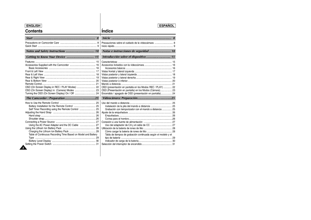 Samsung SCD6040, SCD6050 manual Contents Índice 