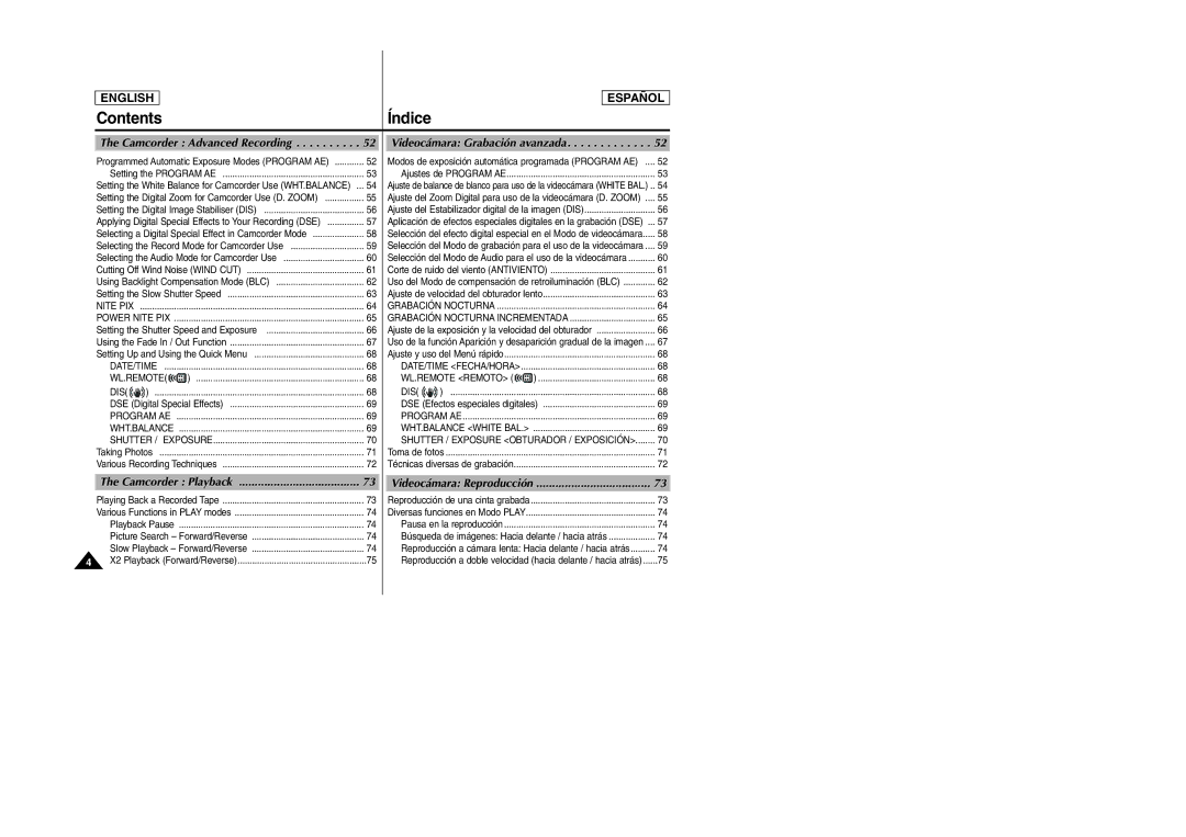 Samsung SCD6040, SCD6050 manual Contents Índice 