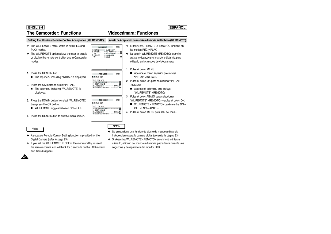 Samsung SCD6040, SCD6050 manual OFF ENC Apag, Pulse el botón Menu para salir del menú Notas 