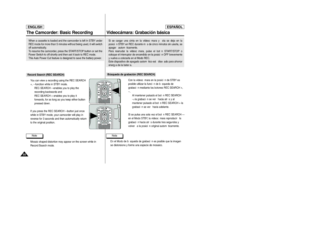 Samsung SCD6040, SCD6050 manual Record Search REC Search, Búsqueda de grabación REC Search 