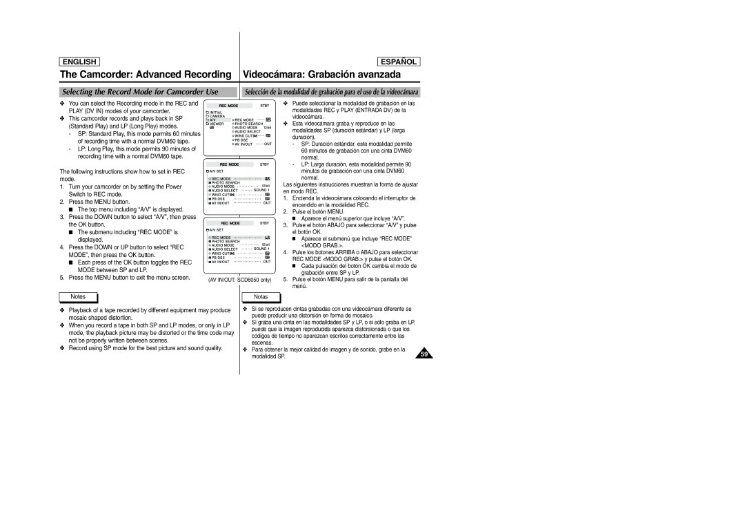 Samsung SCD6050, SCD6040 manual Selecting the Record Mode for Camcorder Use 