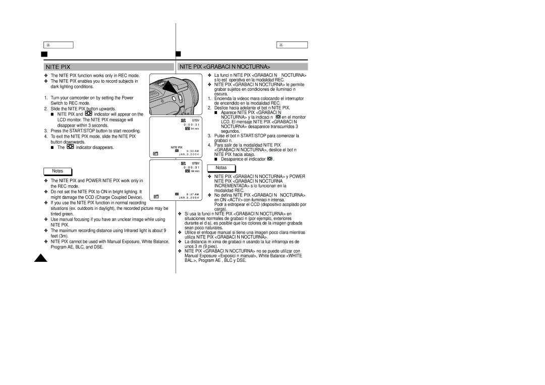 Samsung SCD6040, SCD6050 manual Nite PIX, Incrementada sólo funcionan en la modalidad REC 