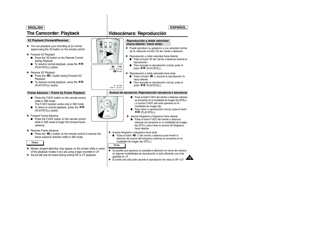 Samsung SCD6050, SCD6040 manual X2 Playback Forward/Reverse, Frame Advance Frame by Frame Playback 