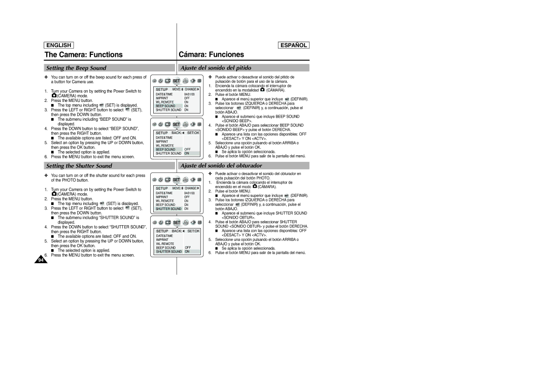 Samsung SCD6040, SCD6050 manual Setting the Beep Sound Ajuste del sonido del pitido 