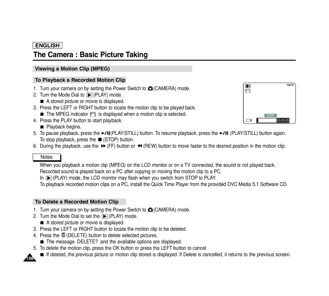 Samsung SCD6040 manual To Delete a Recorded Motion Clip 