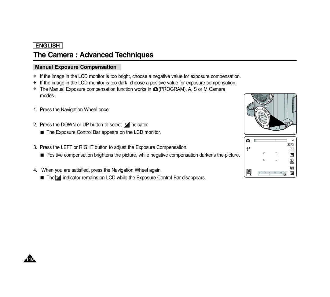 Samsung SCD6040 manual Manual Exposure Compensation 