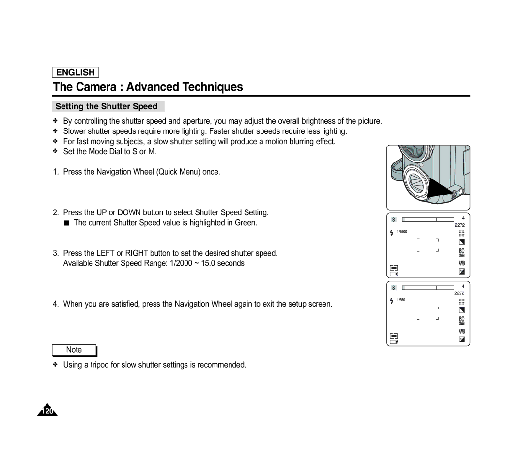 Samsung SCD6040 manual Setting the Shutter Speed 